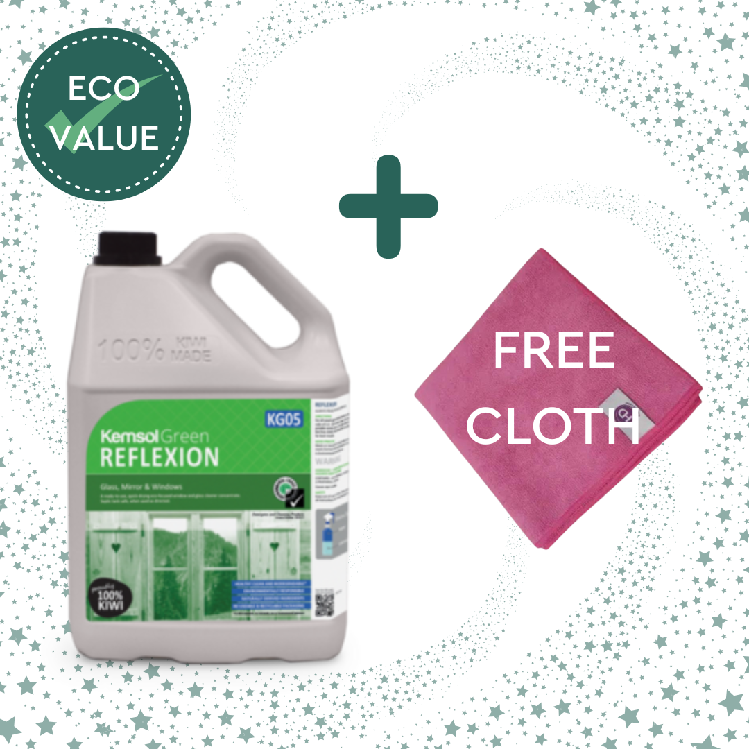Window and Glass Cleaner Reflexion 5Litres - Kemsol Green + FREE Microfibre cloth